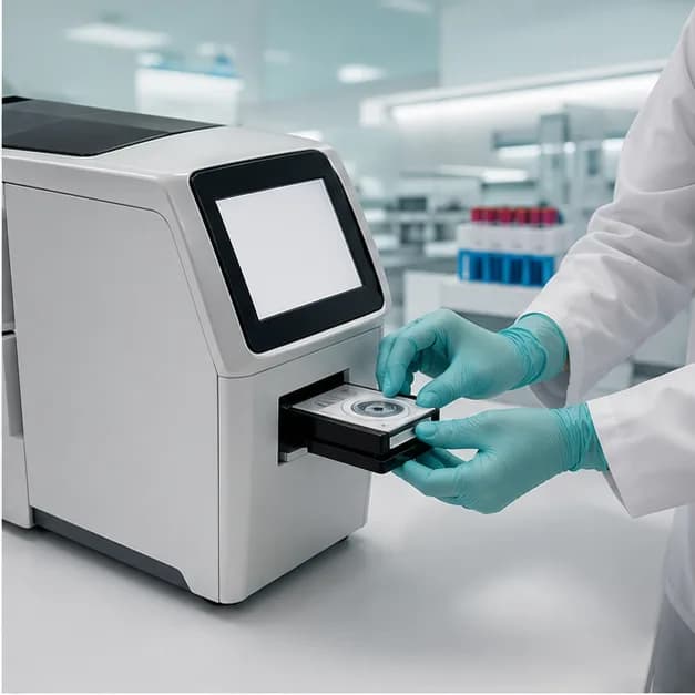 CBC blood count analyser operated by a laboratory technician