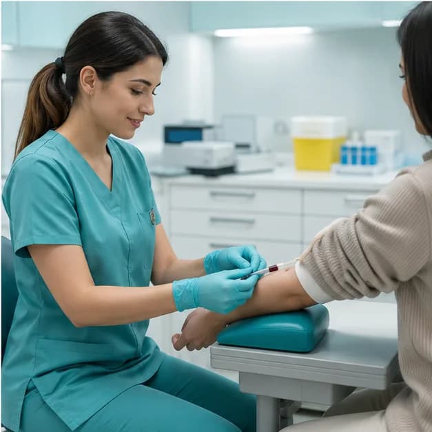 Nurse collecting a blood sample in a modern clinical laboratory