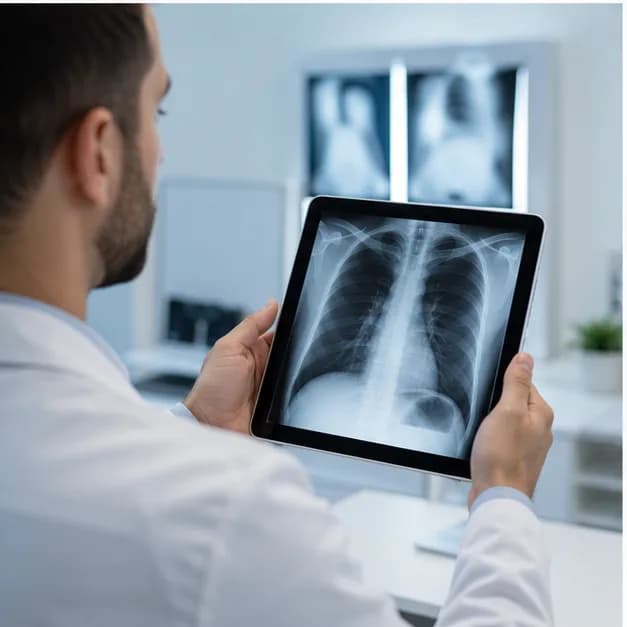 Doctor reviewing a digital chest X-ray image
