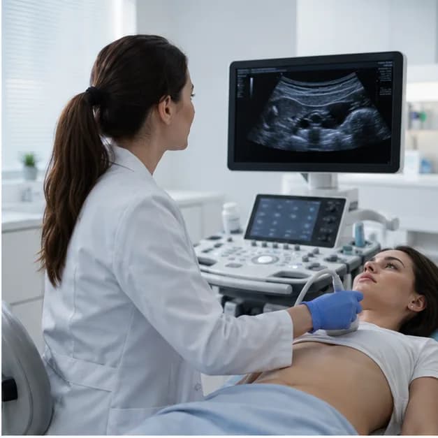 Clinician performing a diagnostic ultrasound examination